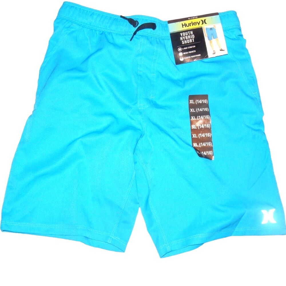 Hurley Boys XL 14/16 Vibrant Blue 4‑Way Stretch Hybrid Shorts NWT